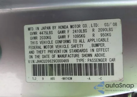 2009 Acura Tsx from USA, damaged, VIN JH4CU26629C000469